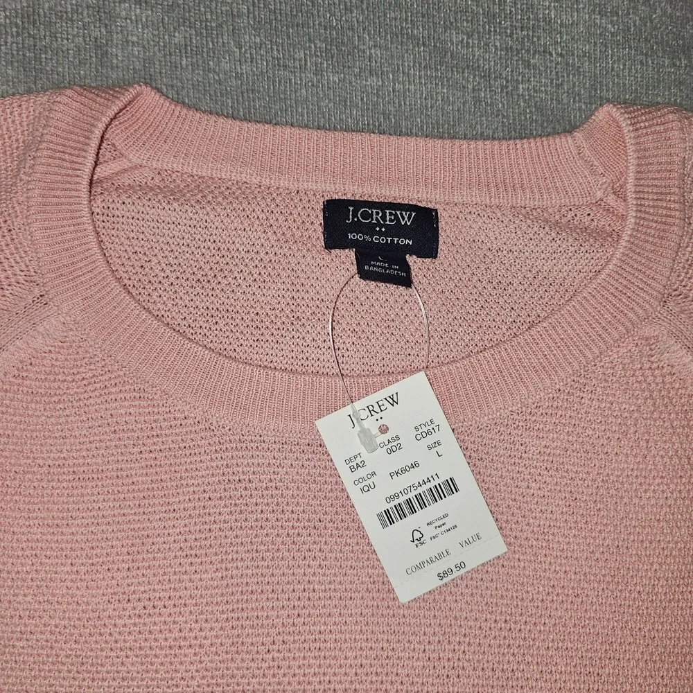 J.Crew Crewneck Sweater Men's Large Pink 100% Cotton Textured Raglan L CD617